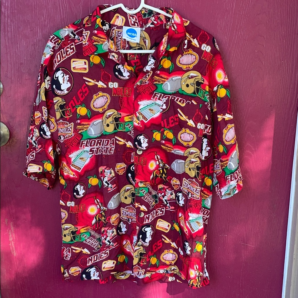 NCAA Florida State Seminoles Red Graphic Men's Shirt Y2K button down